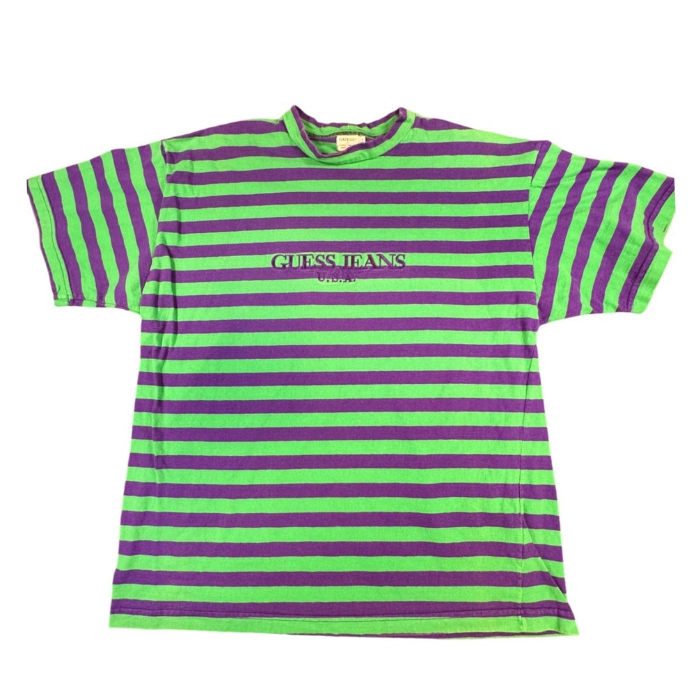 Vintage Guess Jeans USA Striped Shirt USA Purple Green 90s Georges Marciano L
